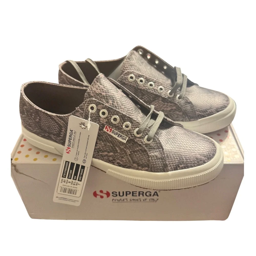NWT Superga 2750 Sneakers Grey Snake Print Low Top Lace Up Women US‎ 9.5 Euro 41